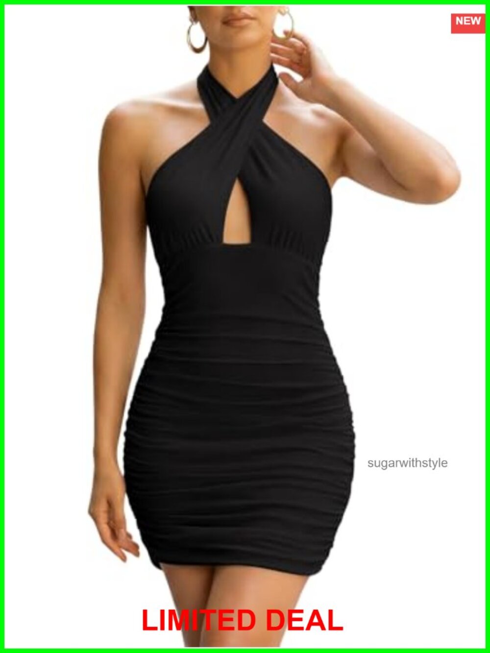 Sexy Halter Mini Dress Sleeveless Backless Bodycon Criss Cross Ruched Club